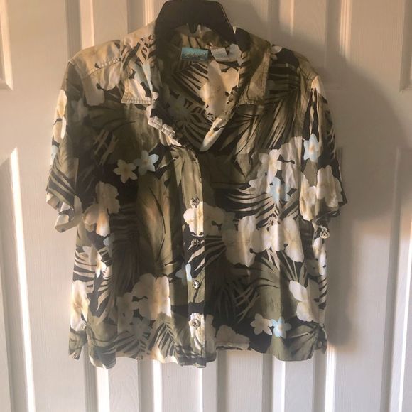 Bahama Beach green Hawaiian floral design button up blouse size XL - Picture 1 of 2